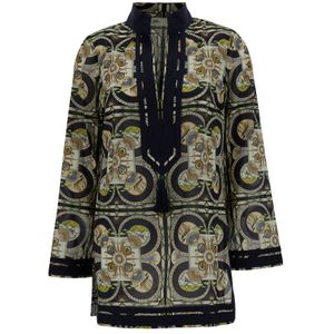 Tory Burch, Tuniekjurk met Grafische Print en Kwastdetail Veelkleurig, Dames, Maat:S