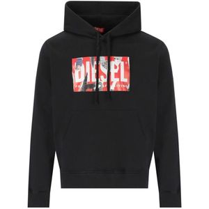 Diesel, Sweatshirts & Hoodies, Heren, Zwart, S, Katoen, Zwarte Katoenen Hoodie met Logo Print