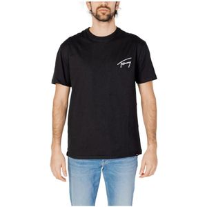 Tommy Hilfiger, Tops, Heren, Zwart, L, Katoen, Zwarte Bedrukt T-shirt voor Mannen