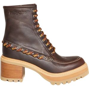 See by Chloé, Bruin Leren Veterschoenen Bruin, Dames, Maat:39 EU