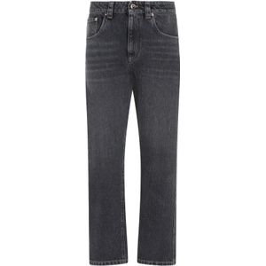 Brunello Cucinelli, Jeans, Dames, Zwart, S, Katoen, Zwarte stenen katoenen jeans