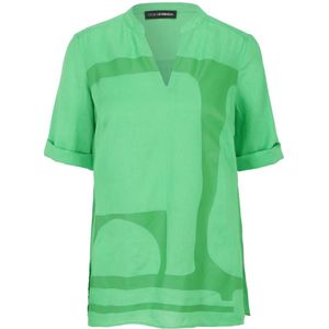 Doris S, Gedrukte Linnen A-Lijn Blouse Groen, Dames, Maat:XL