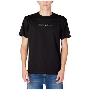 Tommy Jeans, Tops, Heren, Zwart, M, Katoen, Heren Klassiek T-Shirt met Kleine Tekst
