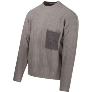 Emporio Armani, Truien, Heren, Grijs, S, Wol, Ronde Hals Pullover Trui