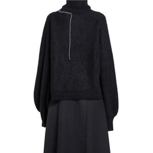 Yohji Yamamoto, Truien, Dames, Zwart, M, Gebreide Pofmouw Hoge Hals Trui