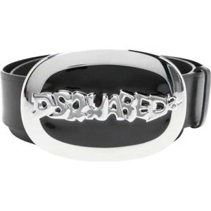 Dsquared2, Accessoires, Heren, Zwart, 95 CM, Leer, Leren Riem met Reliëf Logo - Zwart