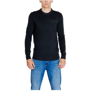 Calvin Klein Jeans, Truien, Heren, Zwart, XL, Katoen, Zwart Gebreid Langemouw Ronde Halslijn