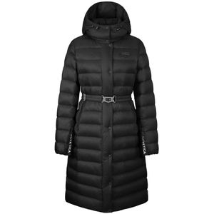 Duvetica, Zwarte lange gewatteerde jas met riem Zwart, Dames, Maat:XS