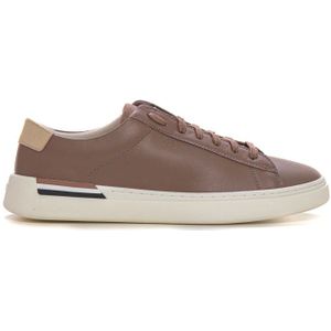 Boss, Schoenen, Heren, Beige, 43 EU, Leer, Retro Logo Leren Sneakers met Veters