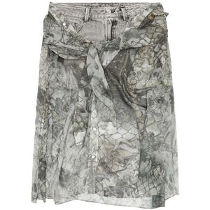 Diesel, Denim mini skirt with chiffon overlay Grijs, Dames, Maat:L