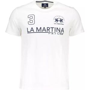 La Martina, Tops, Heren, Wit, S, Katoen, Wit Katoenen T-Shirt, Korte Mouwen, Regular Fit, Ronde Hals, Print