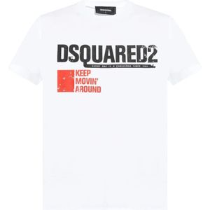 Dsquared2, Tops, Heren, Wit, XL, Katoen, Witte T-shirt met Logo Print