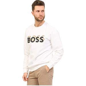 Hugo Boss, Sweatshirts & Hoodies, Heren, Wit, L, Katoen, Witte Sweater met Logo Print
