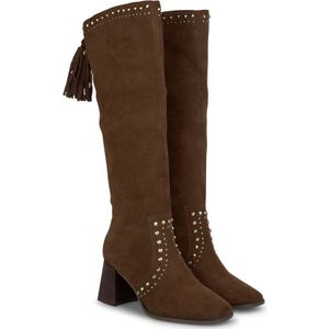 Alma EN Pena, Schoenen, Dames, Bruin, 38 EU, Leer, Studded block heel boot