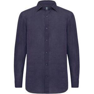 Boggi Milano, Overhemden, Heren, Blauw, XL, Linnen, Linnen Overhemd met Gesloten Kraag Regular Fit