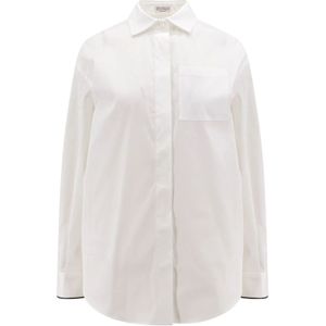 Brunello Cucinelli, Blouses & Shirts, Dames, Wit, M, Katoen, Witte Franse Kraag Shirt Gemaakt in Italië