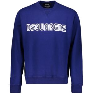 Dsquared2, Sweatshirts & Hoodies, Heren, Blauw, M, Katoen, Katoenen sweatshirt met logo detail