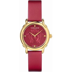 Versace, Accessoires, Dames, Rood, ONE Size, Safety Pin Leren Band Horloge