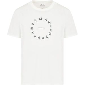 Armani Exchange, Tops, Heren, Wit, M, Logo Horloge Cream T-shirts en Polos