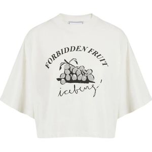 Iceberg, Tops, Dames, Wit, M, Katoen, Korte mouwen witte cropped T-shirt met Forbidden Fruit print