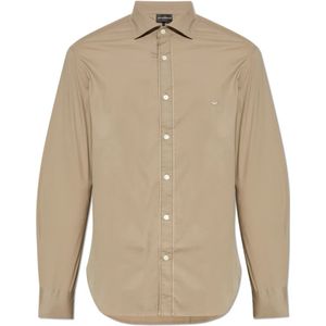 Emporio Armani, Overhemden, Heren, Beige, 2Xl, Katoen, Katoenen shirt met geborduurd logo