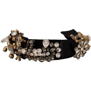 Dolce & Gabbana, Accessoires, Dames, Veelkleurig, ONE Size, Katoen, Kristalversierde Diadeem - Goud Zwart
