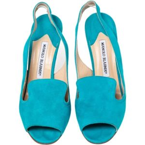 Manolo Blahnik Pre-owned, Pre-owned, Dames, Blauw, 37 EU, Suède, Pre-owned Suede sandals