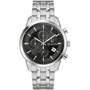 Bulova, Sutton Horloge - Zwarte Wijzerplaat, Roestvrij Staal, 41mm Grijs, Dames, Maat:ONE Size