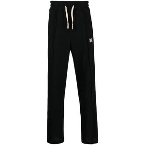 Palm Angels, Zwarte katoenen joggingbroek met logo borduursel en contrastbanden Zwart, Heren, Maat:S