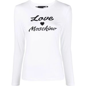 Love Moschino, Tops, Dames, Wit, M, Lange Mouwen Top, Licht en Natuurlijk Wit