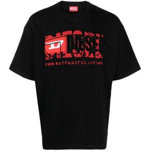 Diesel, Tops, Heren, Zwart, S, Katoen, Zwarte Logo Patch T-shirts en Polos