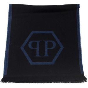 Philipp Plein, Accessoires, Heren, Blauw, ONE Size, Wol, Blauwe wol sjaal