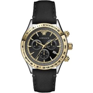 Versace, Klassieke Chrono Leren Horloge Zilver Goud Zwart, Heren, Maat:ONE Size
