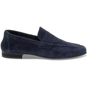 Guidi, Blauwe Nubuck Dandy Loafer met Bar Blauw, Heren, Maat:42 EU