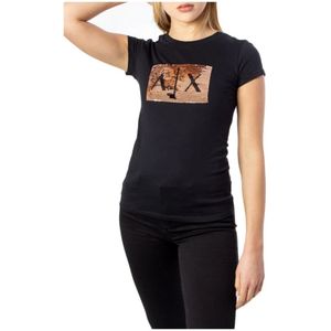 Armani Exchange, Tops, Dames, Zwart, L, Bedrukt Dames T-shirt