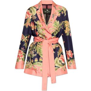 Etro, Jassen, Dames, Veelkleurig, 2Xs, Leer, Zijden blazer