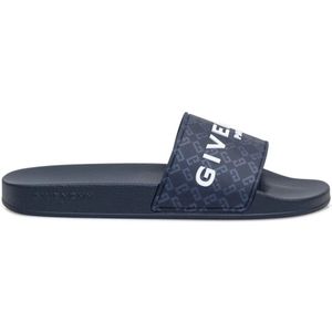 Givenchy, Schoenen, Heren, Blauw, 41 EU, Blauwe Platte Sandalen met Gevormde Zool