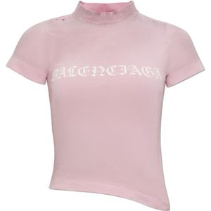 Balenciaga, Tops, Dames, Roze, M, Katoen, T-shirt met logo