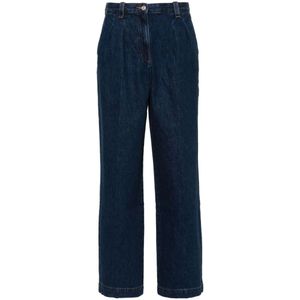 A.p.c., Indigo Blauwe Wide Leg Denim Broek Blauw, Dames, Maat:2XS