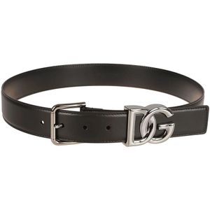 Dolce & Gabbana, Accessoires, Heren, Zwart, 105 CM, Leer, Zwart Leren Logo Riem