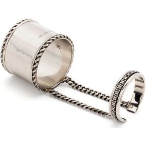 Alexander McQueen, Accessoires, Dames, Grijs, M, Zilveren Gegraveerde Logo Dubbele Ring