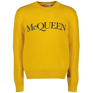 Alexander McQueen, Truien, Heren, Geel, L, Katoen, Logo Geborduurde Sweatshirt