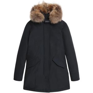 Woolrich, Arctic Parka met Afneembare Wasbeer Bontkraag Blauw, Dames, Maat:M