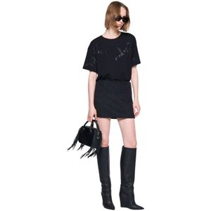 Silvian Heach, Tops, Dames, Zwart, M, Oversized Ronde Hals T-shirt met Strass