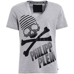 Philipp Plein, Philipp Plein Cotton Logo T-shirt Grijs, Heren, Maat:S