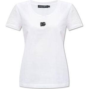 Dolce & Gabbana, Tops, Dames, Wit, 3Xs, Katoen, T-shirt met logo