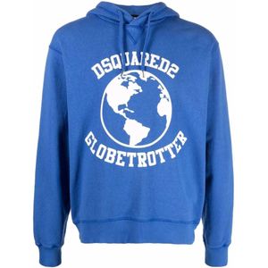 Dsquared2, Sweatshirts & Hoodies, Heren, Blauw, L, Katoen, Blauwe Regular Fit Hoodie Sweatshirt