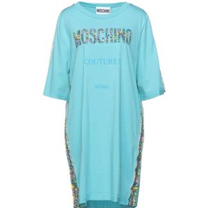 Moschino, Kleedjes, Dames, Blauw, S, Katoen, Couture T-shirt Jurk met Kleurrijk Logo