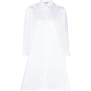 Jil Sander, Witte Overhemdjurk met Knoopsluiting en Zakken Wit, Dames, Maat:XS