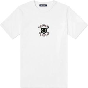 Fred Perry, Tops, Heren, Wit, S, Katoen, Authentiek geborduurd schild T-shirt